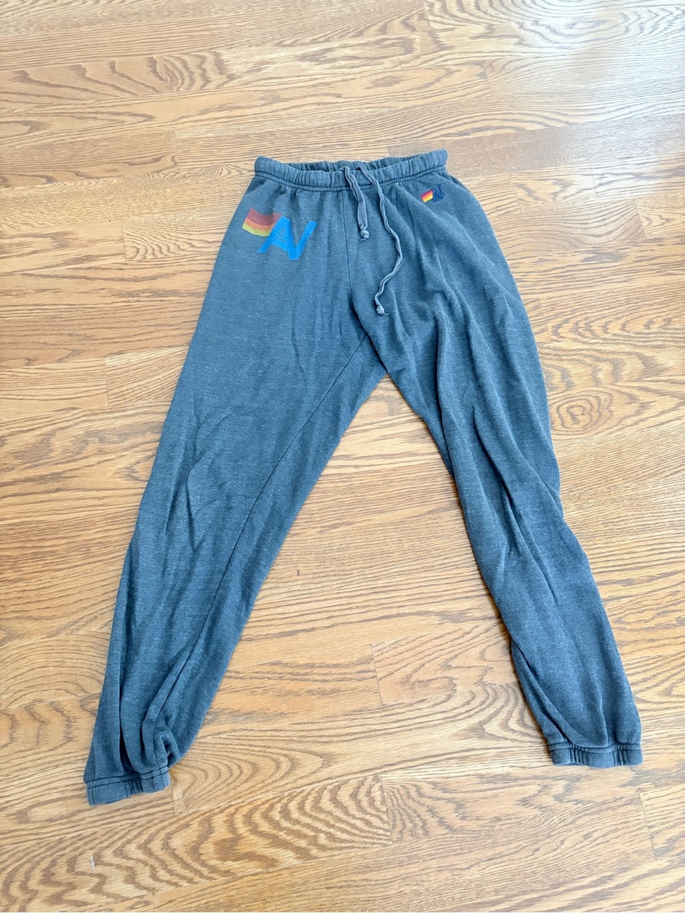 Aviator Nation Charcoal Gray Sweatpants with Rainbow Detail